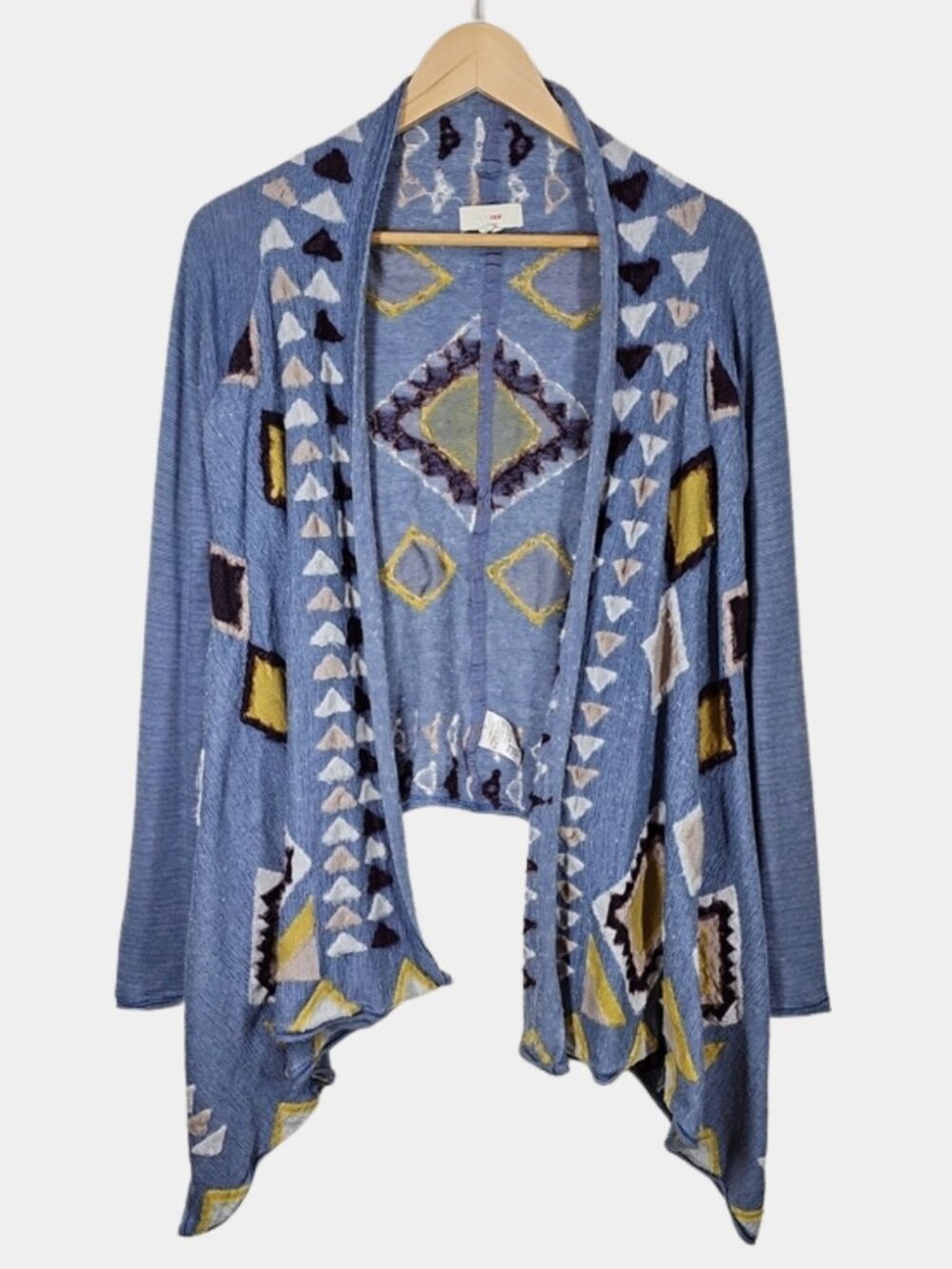 Anthropologie Fiets Voor 2 Aztec Southwest Cardigan M Blue Draped Granola Boho